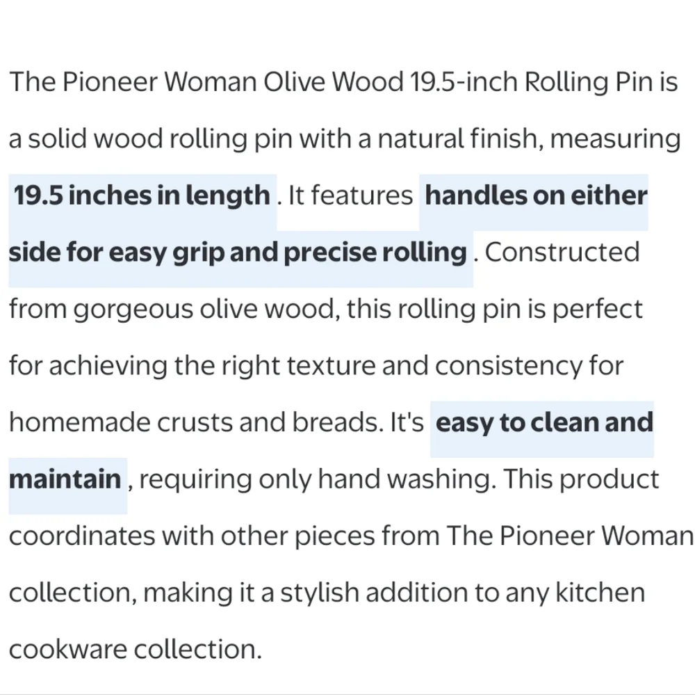 ❤️ New Pioneer Woman Olivewood Bakeware 19.5 Inch Rolling Pin